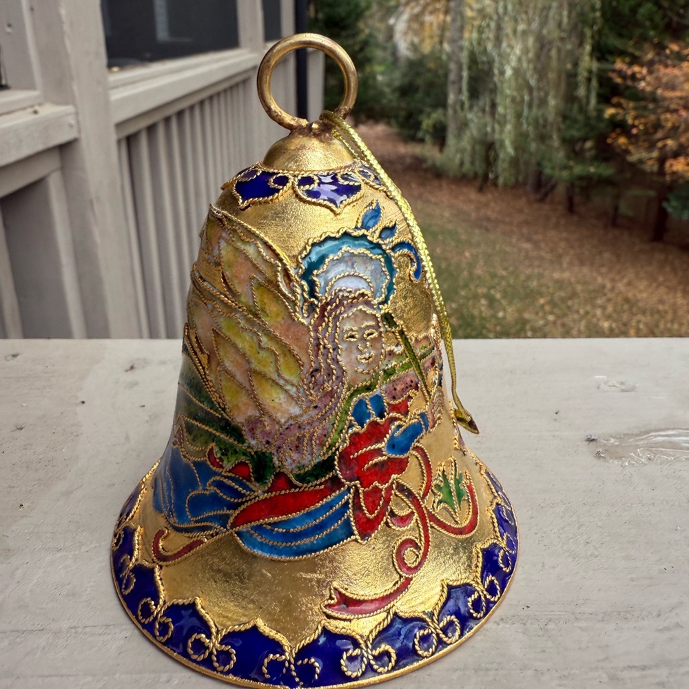 Gold and Blue Decorative Bell with Angel Design